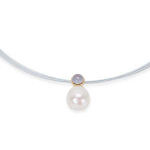 14K Yellow Gold Pearl & Chalcedony Choker